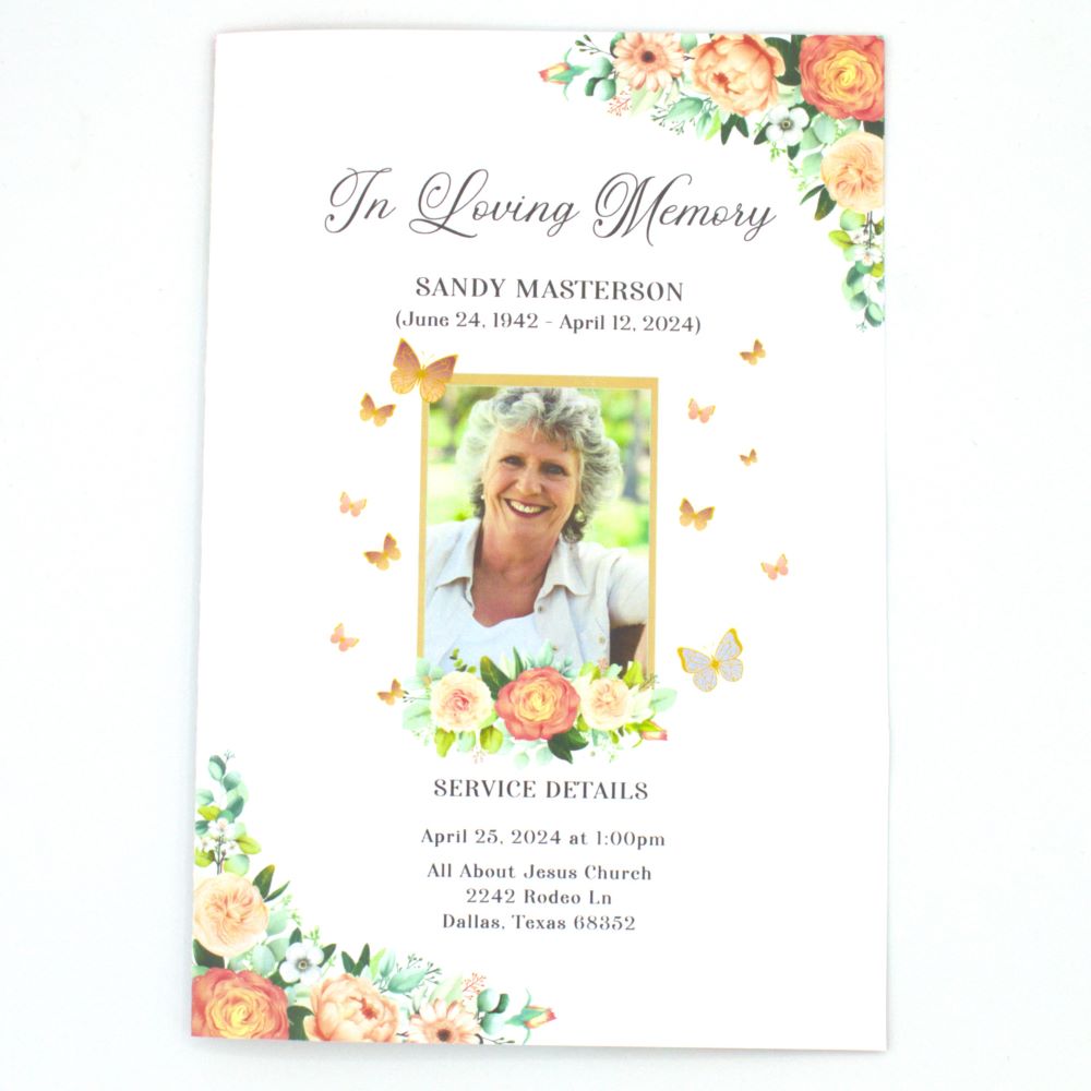 Coral Floral Butterfly Funeral Program