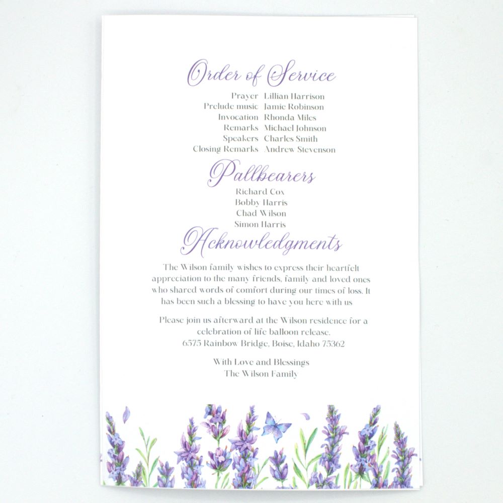 Lavender Floral Funeral Program