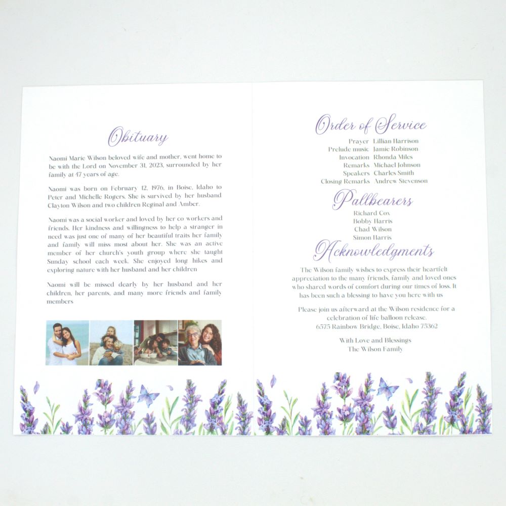 Lavender Floral Funeral Program