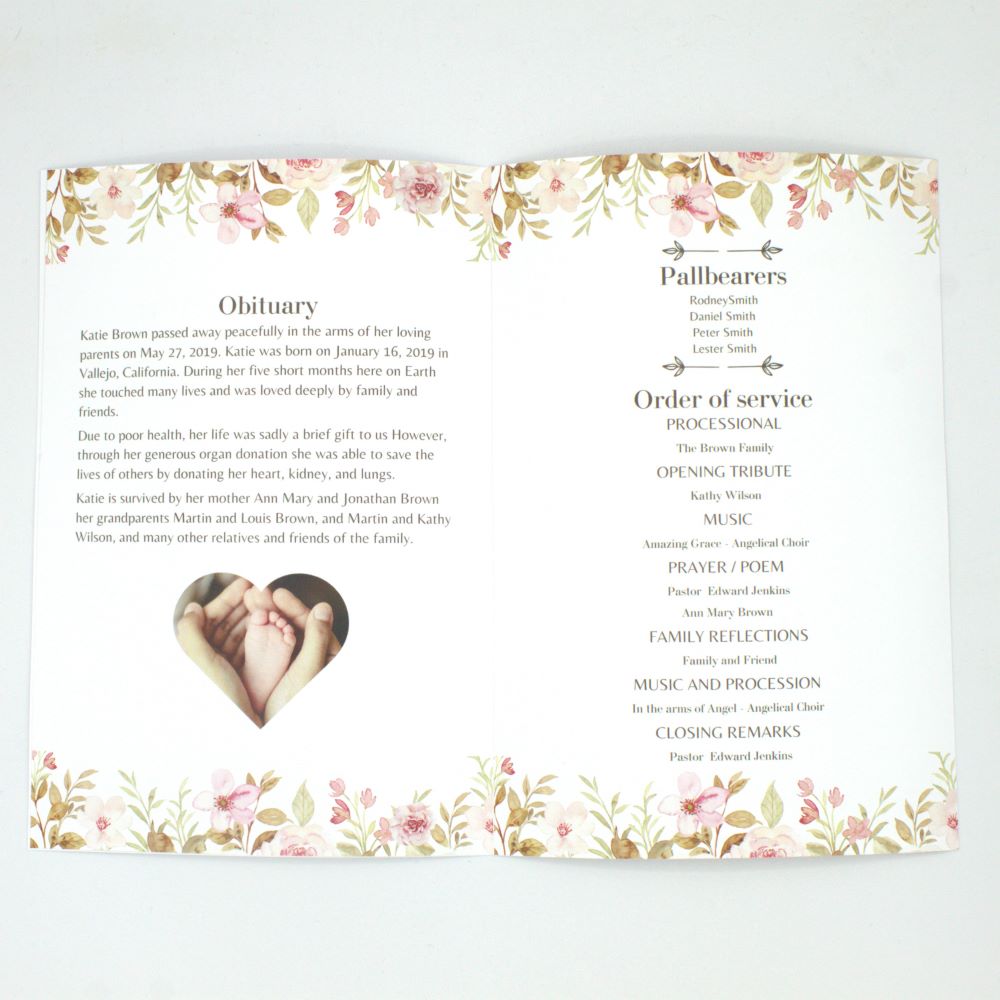 Pink Floral Funeral Program