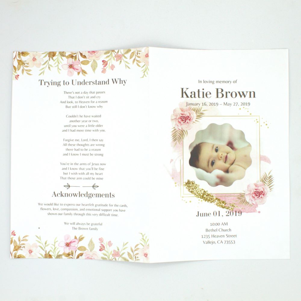 Pink Floral Funeral Program