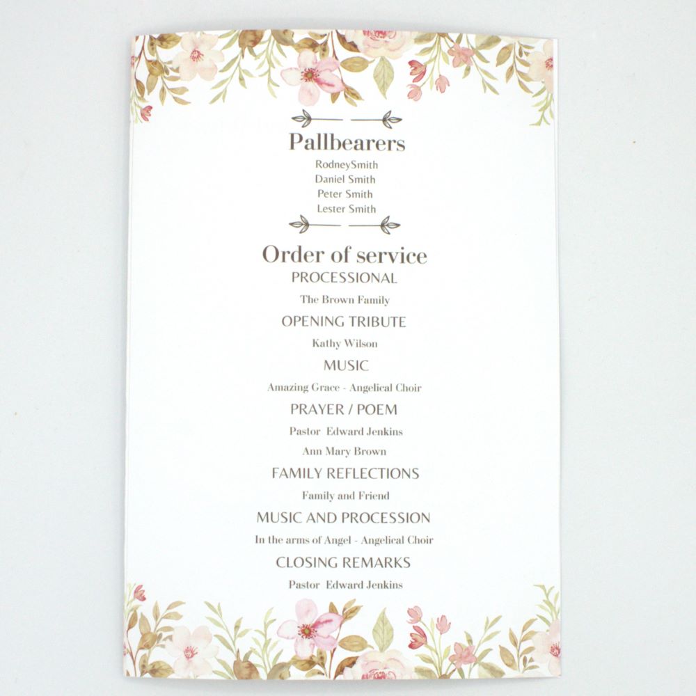 Pink Floral Funeral Program