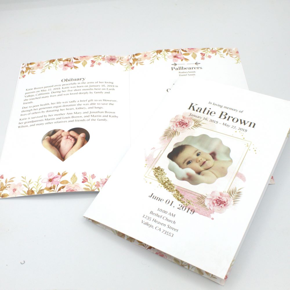 Pink Floral Funeral Program