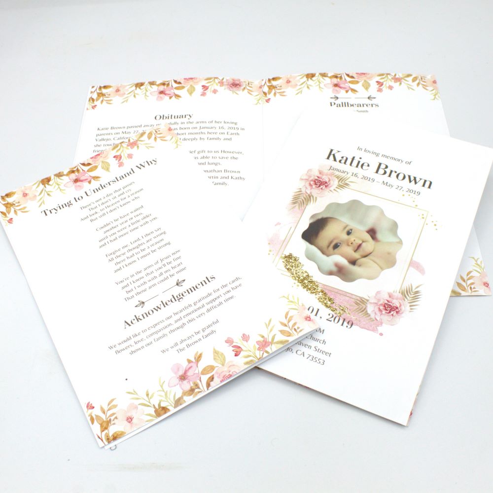 Pink Floral Funeral Program