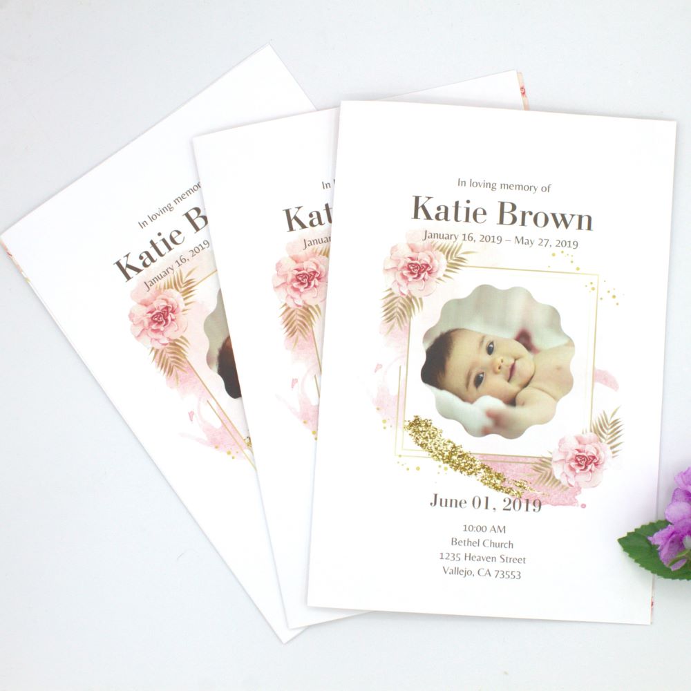 Pink Floral Funeral Program